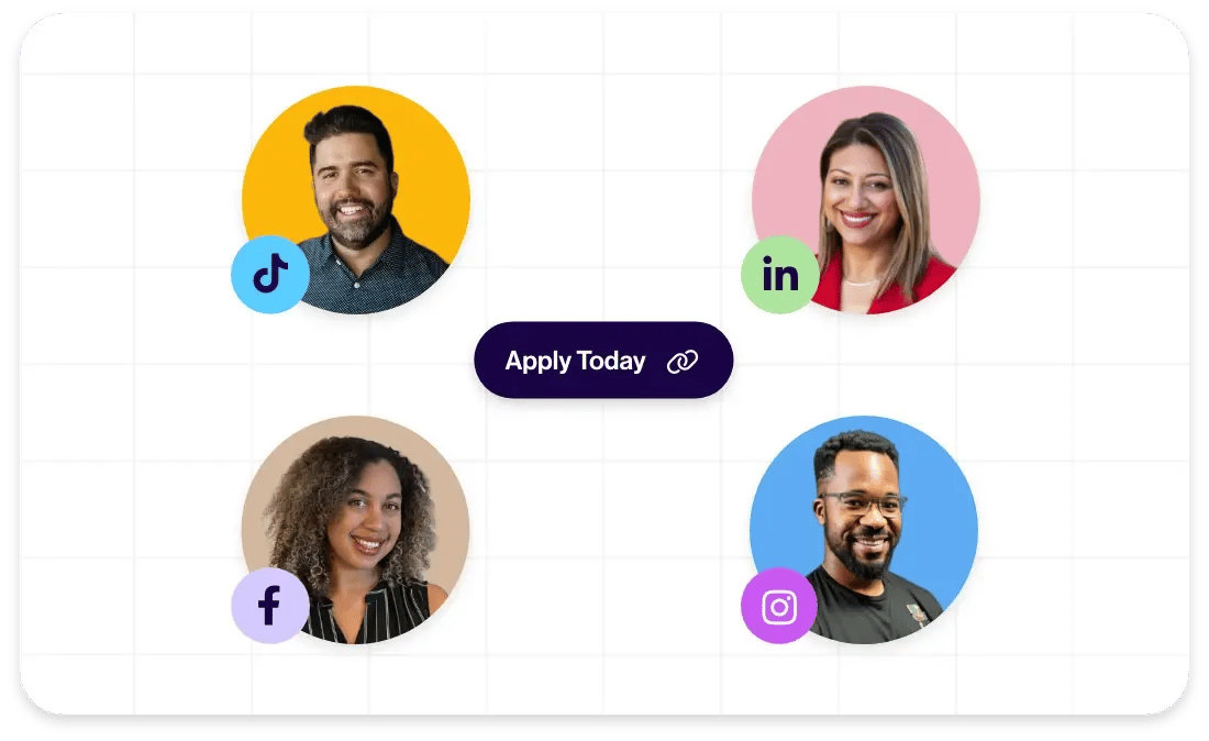 Flockity influencers with social icons on grid graphic
