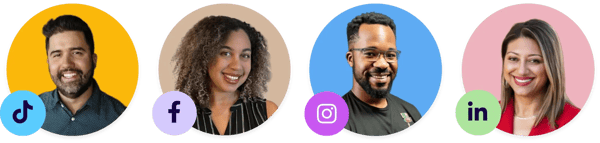 Headshots of Flockity influencers with social media icons